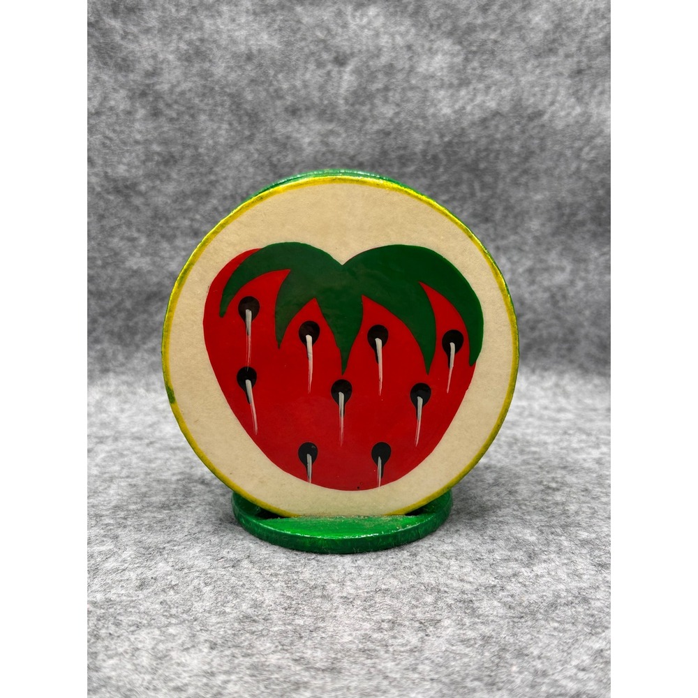 Vintage Strawberry Wooden Coaster Set with Holder Hand Painted Folk Art 7pc